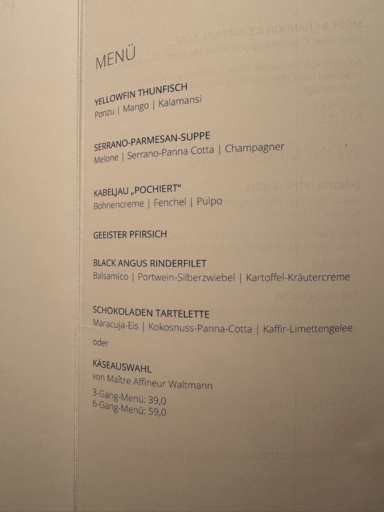 Menükarte des Rossini Restaurants auf AIDAnova