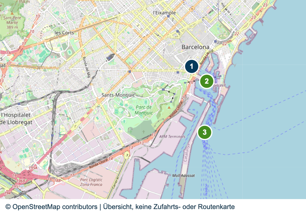 Übersicht wichtiger Anreise- und Terminalbereiche in Barcelona