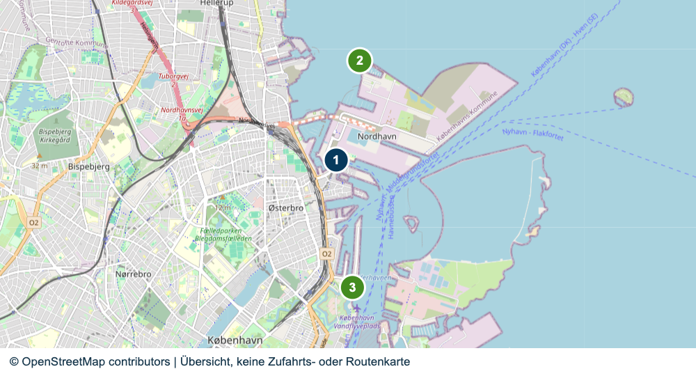 Übersicht wichtiger Anreise- und Terminalbereiche in Kopenhagen