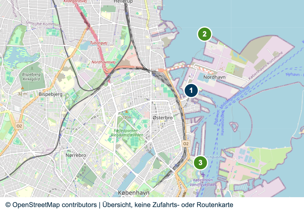 Übersicht wichtiger Anreise- und Terminalbereiche in Kopenhagen