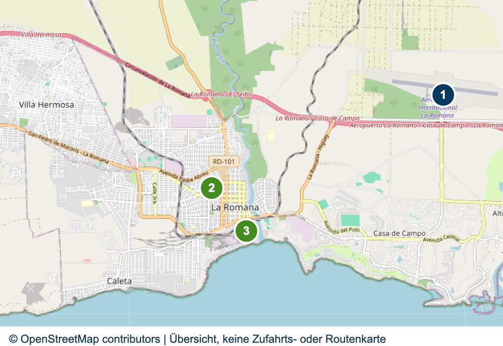 Übersicht wichtiger Anreise- und Terminalbereiche in La Romana