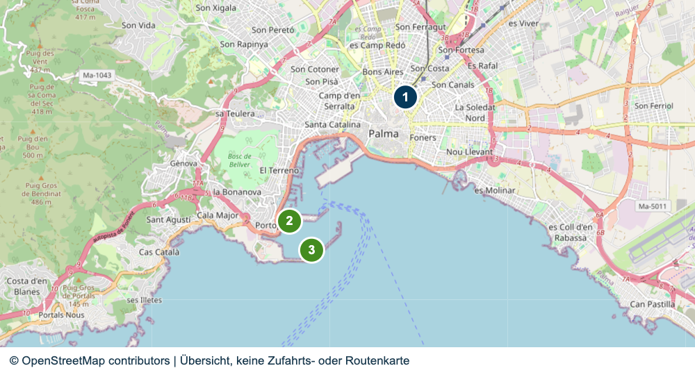 Übersicht wichtiger Anreise- und Terminalbereiche in Palma de Mallorca