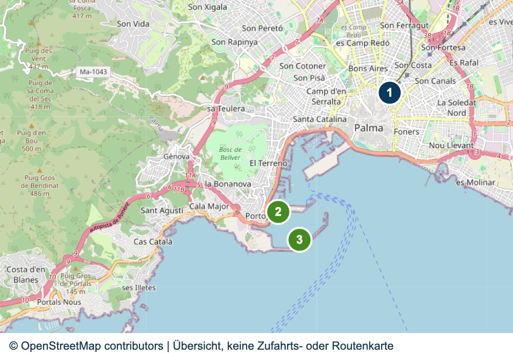 Übersicht wichtiger Anreise- und Terminalbereiche in Palma de Mallorca