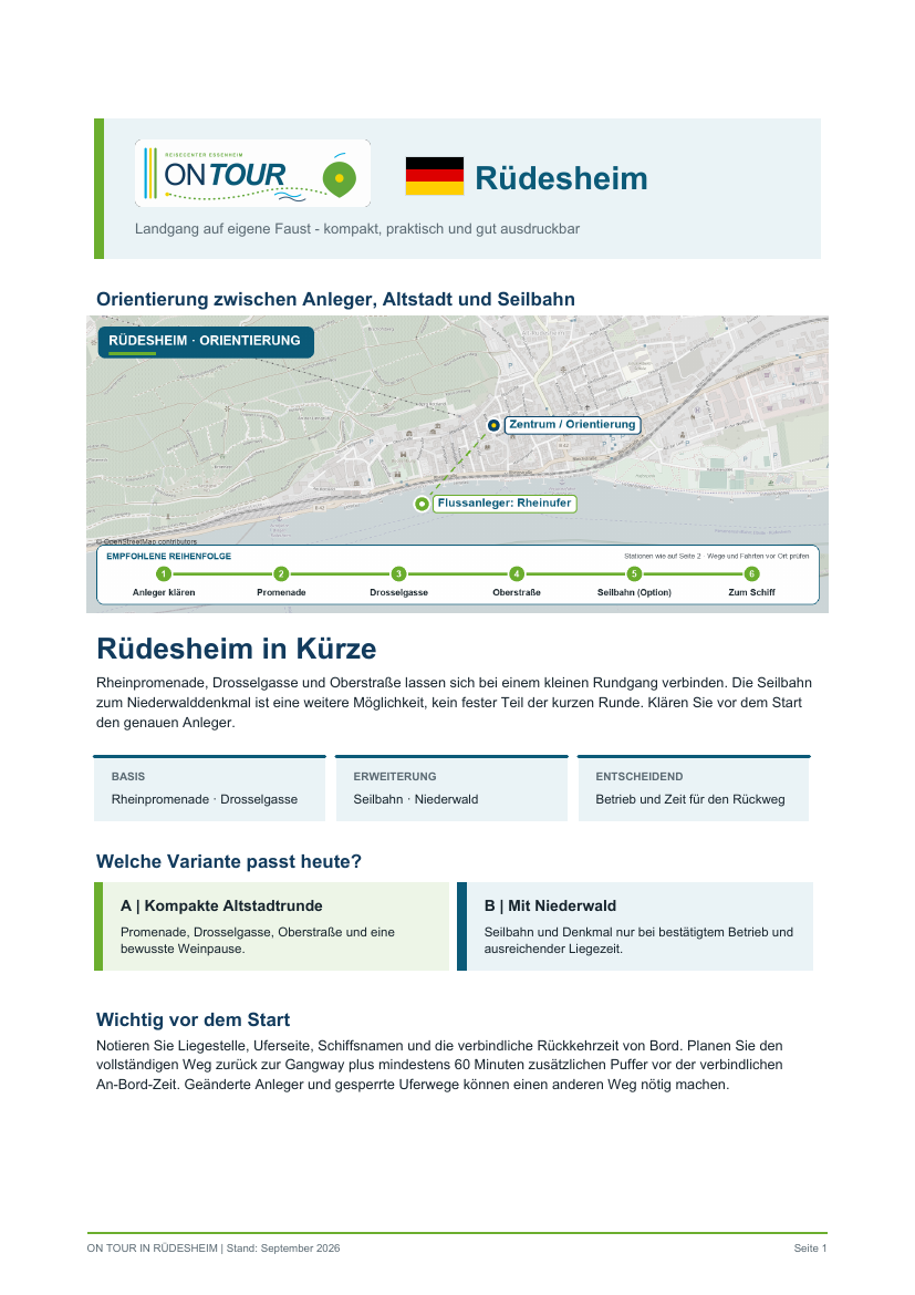 Vorschau des On-Tour-PDF-Reiseführers für Rüdesheim zwischen Rhein, Weinbergen und Niederwald.